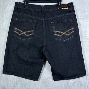 VINTAGE Y2K Urban Label Mens Jean Shorts Black Dark Wash Size 38 Baggy Skater